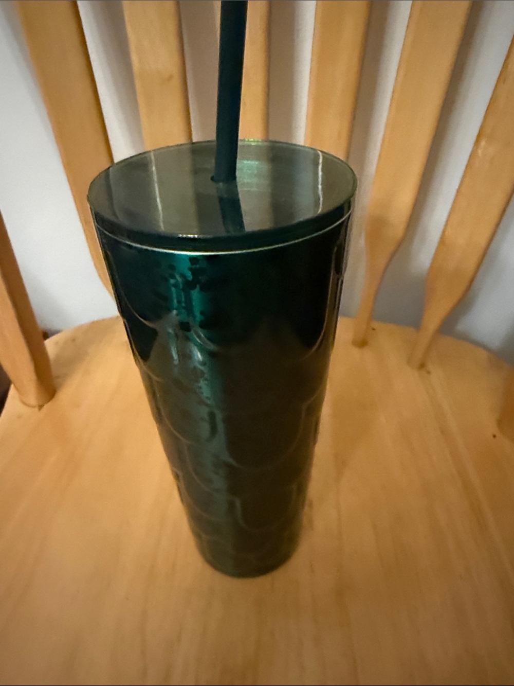 Starbucks Metallic Green Patterned Tumbler with Straw NWT
